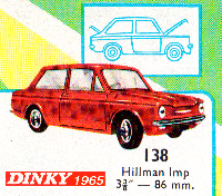 <a href='../files/catalogue/Dinky/138/1965138.jpg' target='dimg'>Dinky 1965 138  Hillman Imp</a>